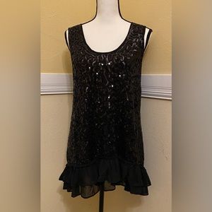 Secrets of Mine Black Sequined Top; Large; NWOT.